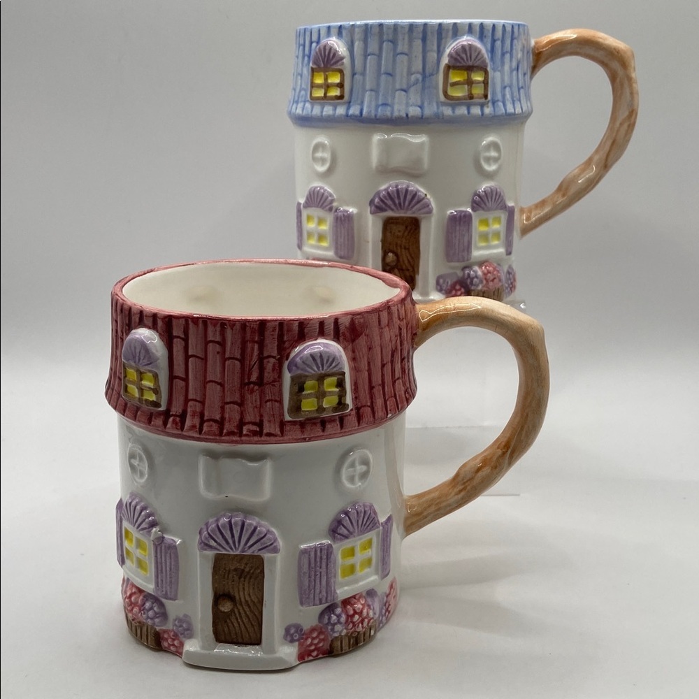 Vintage Country Cottage Ceramic Mugs Set Of 2 - Picture 1 of 8